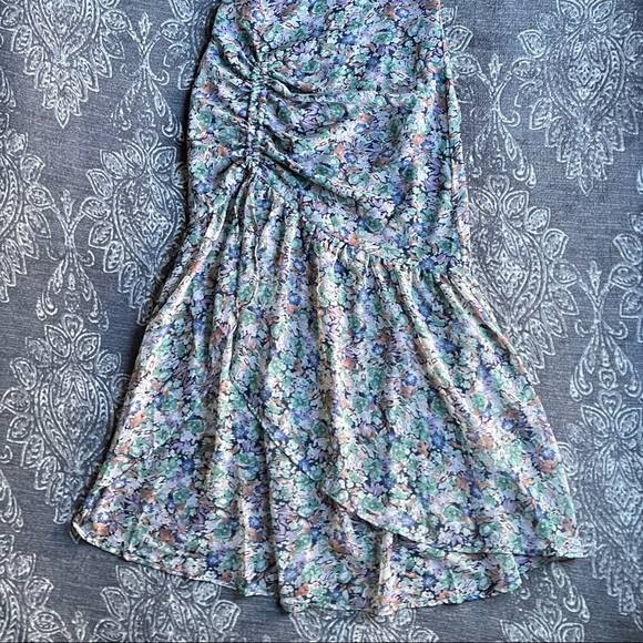 ASTR The Label Puff Sleeves Floral Ruffles Asymmetrical Hi low Midi Dress Large - Picture 7 of 14